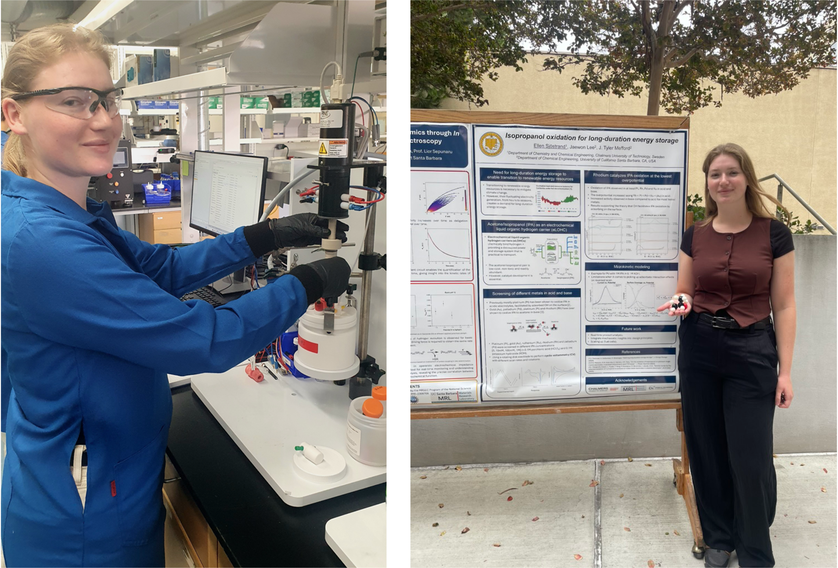 Ellen in the lab and presenting a poster